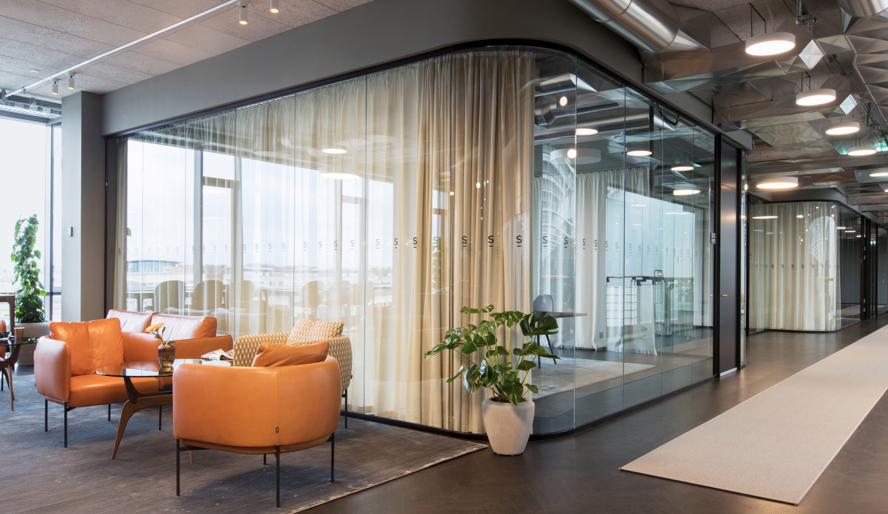 Open office with full-height glazing