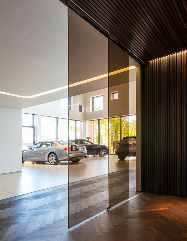 Office corridor with glazed partitions